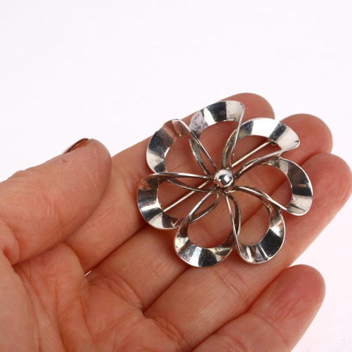 1446 - NIELS ERIK FROM - a Danish modernist sterling silver flowerhead openwork brooch, 39.3mm, 6.4g