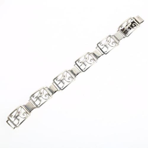 1448 - CHRISTIAN VEILSKOV -  an Art Deco Danish silver antelope panel bracelet, 19cm, 21.5g