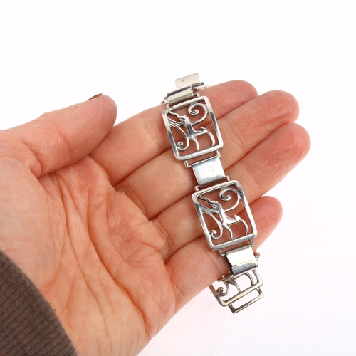 1448 - CHRISTIAN VEILSKOV -  an Art Deco Danish silver antelope panel bracelet, 19cm, 21.5g