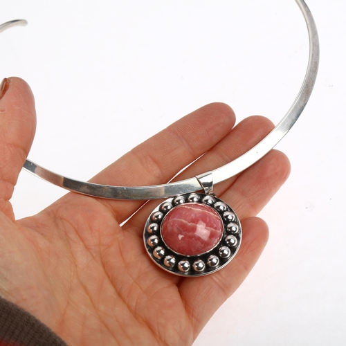 1449 - NIELS ERIK FROM - a Danish modernist sterling silver and rhodochrosite flowerhead pendant necklace, ... 