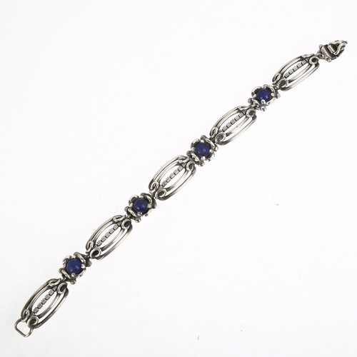 1456 - L BERTH - an Art Deco Danish silver and lapis lazuli panel bracelet, 18.5cm, 22.7g