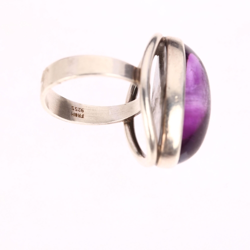 1458 - NIELS ERIK FROM - a Danish modernist sterling silver and amethyst dress ring, setting height 26.7mm,... 