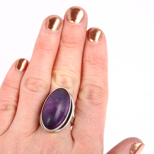 1458 - NIELS ERIK FROM - a Danish modernist sterling silver and amethyst dress ring, setting height 26.7mm,... 