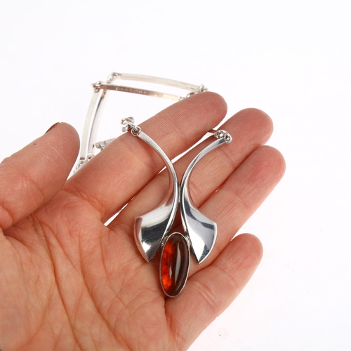 1459 - NIELS ERIK FROM - a large mid-century Danish modernist sterling silver and amber abstract pendant ne... 