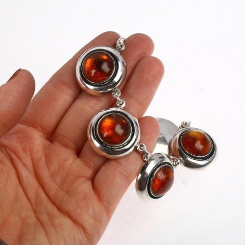 1461 - NIELS ERIK FROM - a Danish modernist sterling silver and amber panel necklace, on integral snake lin... 