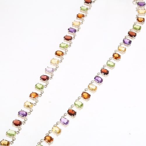 1464 - A modern sterling silver gem set flowerhead pendant necklace, gemstones include garnet amethyst citr... 