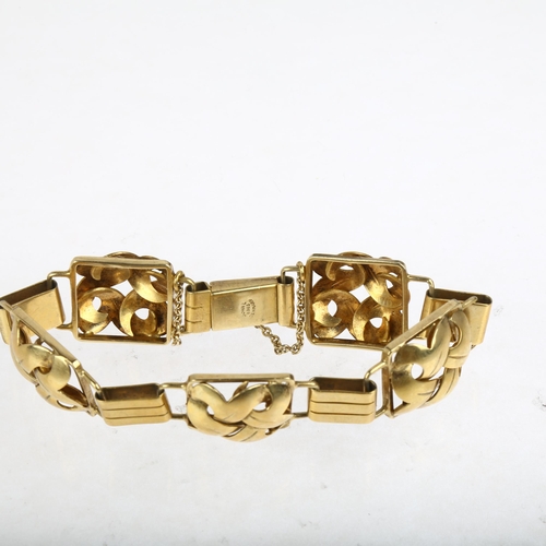 1476 - JOHN LAURITZEN - a Danish Art Deco silver-gilt openwork panel bracelet, 18cm, 26.6g