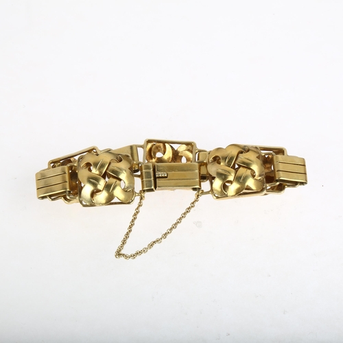 1476 - JOHN LAURITZEN - a Danish Art Deco silver-gilt openwork panel bracelet, 18cm, 26.6g