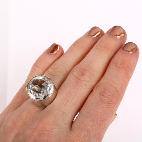 1477 - NIELS ERIK FROM - a Danish modernist sterling silver and rock crystal dress ring, setting height 17m... 