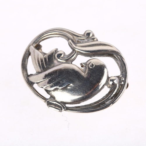 1482 - EILER & MARLOE - an Art Deco Danish silver openwork bird brooch, model no. 211, 34mm, 9.2g