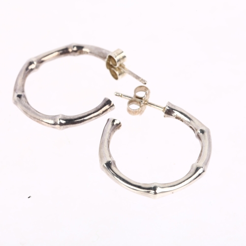 1487 - DINNY HALL - a pair of designer sterling silver bamboo hoop earrings, with stud fittings, 21mm, 4.8g... 