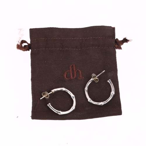 1487 - DINNY HALL - a pair of designer sterling silver bamboo hoop earrings, with stud fittings, 21mm, 4.8g... 