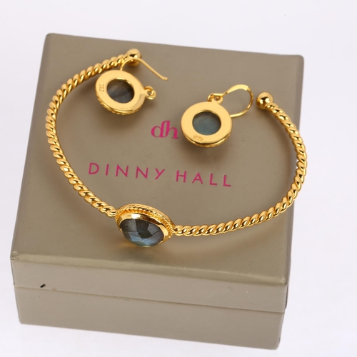 1488 - AMRAPALI for DINNY HALL - a designer sterling silver-gilt labradorite torque bangle and earring set,... 