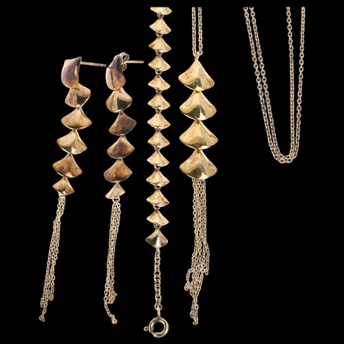 1490 - DINNY HALL - a designer sterling silver-gilt tassel drop jewellery set, comprising pendant necklace,... 