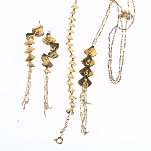 1490 - DINNY HALL - a designer sterling silver-gilt tassel drop jewellery set, comprising pendant necklace,... 