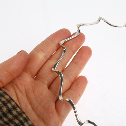 1496 - A Danish modernist sterling silver wave neck torque, approx 40cm, 18.2g, boxed