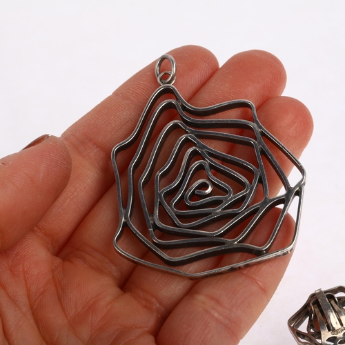 1497 - A Vintage silver spider web matching pendant and pair of clip-on earrings, maker JS, Sheffield 1970,... 