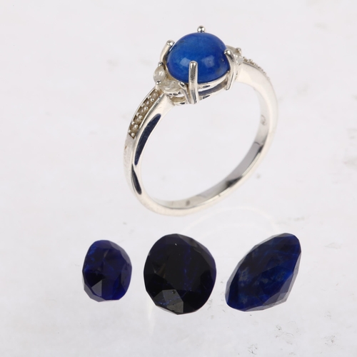 1498 - A modern sterling silver afghanite and white sapphire dress ring, setting height 8.1mm, size S, 3.2g... 