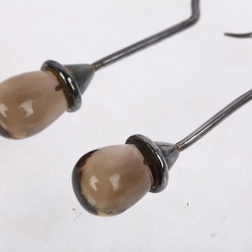 1499 - A pair of mid-20th century sterling silver smoky quartz drop earrings, Dary's of Paris, circa 1960s,... 