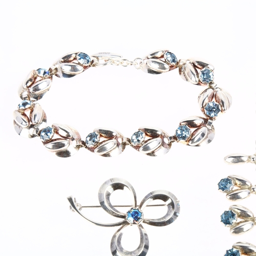 1504 - HERMANN SIERSBOL - a Danish modernist sterling silver blue paste demi-parure, comprising necklace, 3... 