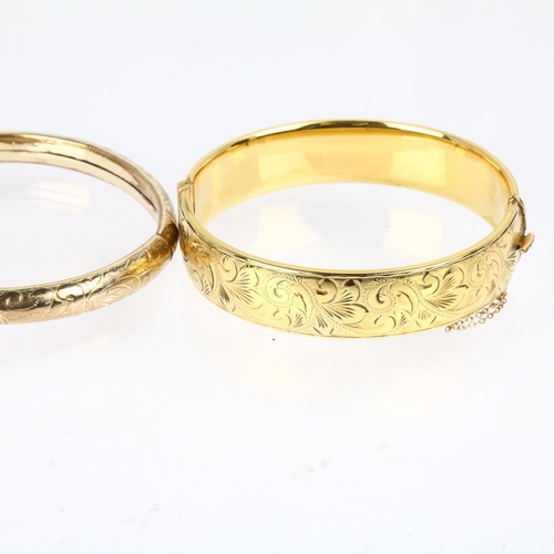 1508 - 3 rolled gold hinged bangles, largest internal circumference 18cm, 68.4g total (3)