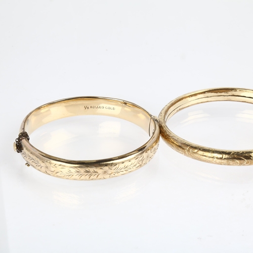 1508 - 3 rolled gold hinged bangles, largest internal circumference 18cm, 68.4g total (3)