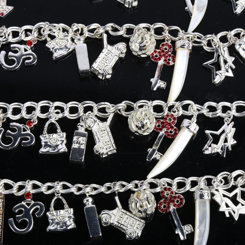 1510 - 4 sterling silver Wallis for Cancer Research charm bracelets, 19cm, all with gift pouches