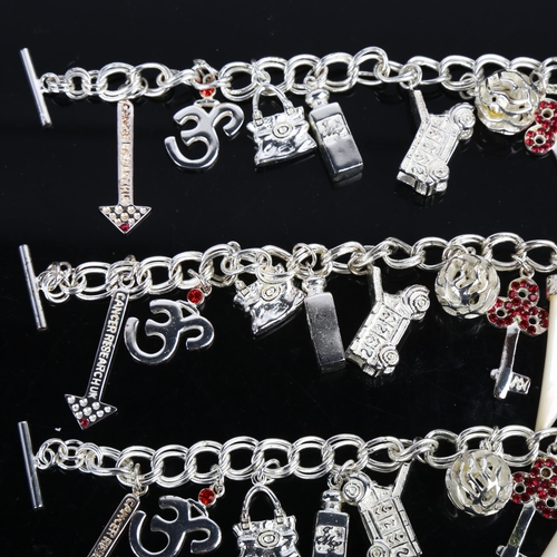 1510 - 4 sterling silver Wallis for Cancer Research charm bracelets, 19cm, all with gift pouches