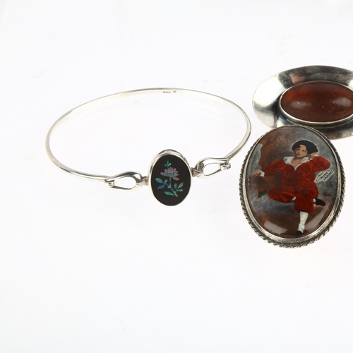 1515 - Various silver jewellery, including Danish modernist amber brooch, torque bangle etc