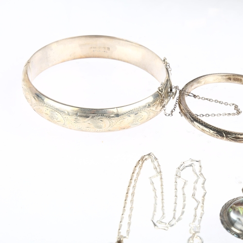 1518 - Various silver jewellery, including hinged bangle, butterfly wing pendant, etc