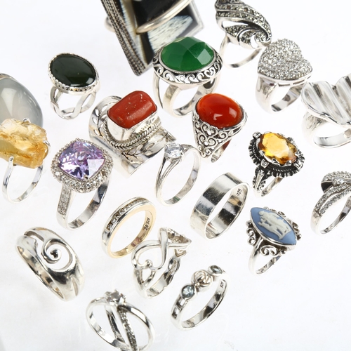 1520 - A quantity of silver gem set rings, including citrine, Wedgwood etc, 138g gross