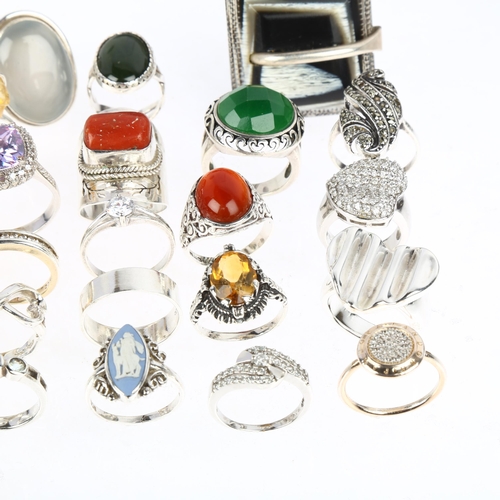 1520 - A quantity of silver gem set rings, including citrine, Wedgwood etc, 138g gross