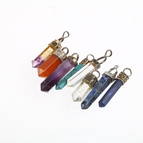 1522 - 8 silver-mounted gem set chakra pendants, including ametrine