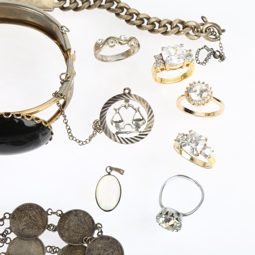 1526 - Various silver and costume jewellery, including curb link identity bracelet, charm bracelet etc