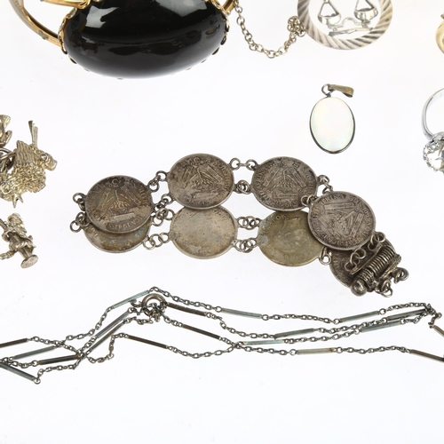 1526 - Various silver and costume jewellery, including curb link identity bracelet, charm bracelet etc