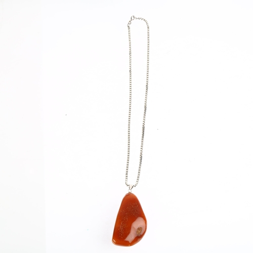 1535 - TURM GULD & SOLV - a Danish sterling silver Baltic amber pendant necklace, on sterling box link chai... 