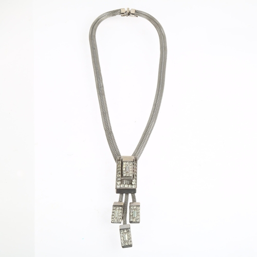 1551 - A Vintage Art Deco style chrome and paste pendant necklace, 42cm