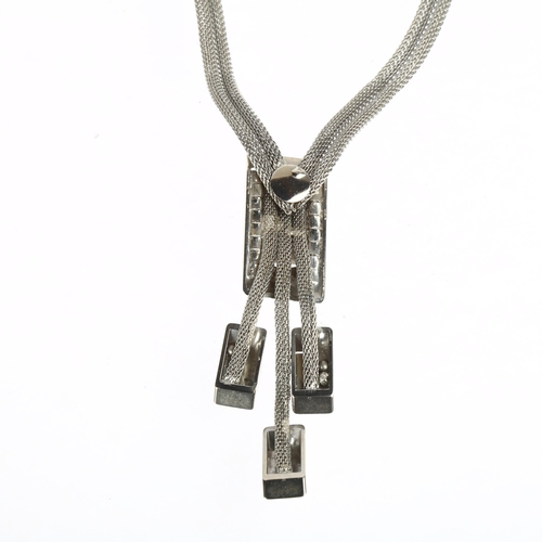 1551 - A Vintage Art Deco style chrome and paste pendant necklace, 42cm