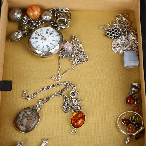 1559 - Various jewellery, including silver pendant necklace, fob watch, Albertina etc