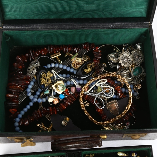 1561 - Various silver and costume jewellery, including eye pendant, Danish Art Nouveau amber brooch, etc