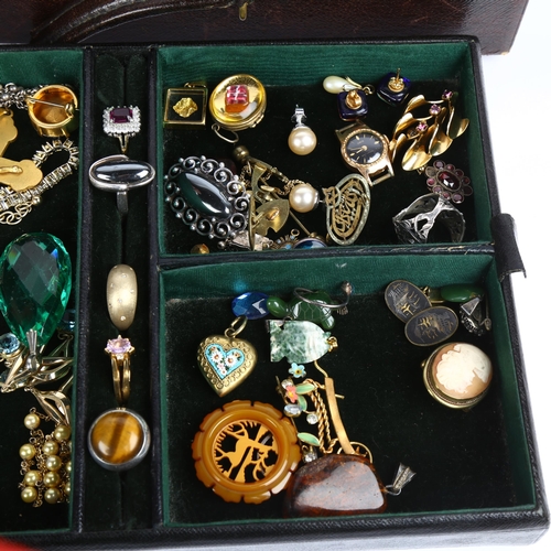 1561 - Various silver and costume jewellery, including eye pendant, Danish Art Nouveau amber brooch, etc