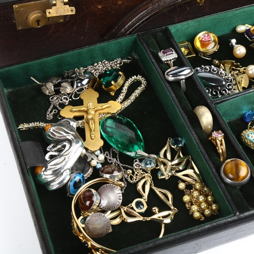 1561 - Various silver and costume jewellery, including eye pendant, Danish Art Nouveau amber brooch, etc