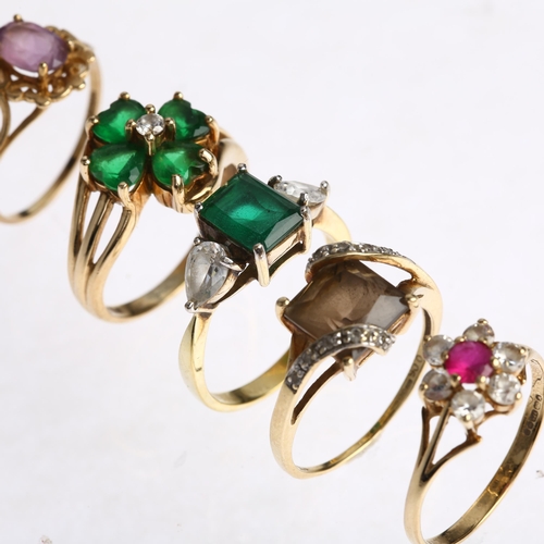 1573 - 5 x 9ct gold gem set rings, 10.8g total (5)