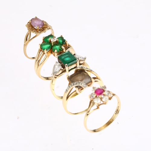 1573 - 5 x 9ct gold gem set rings, 10.8g total (5)