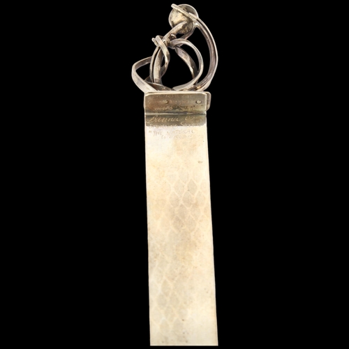 1608 - An American sterling silver and malachite bookmark, Michael & Maureen Banner, circa 2003, 16cm