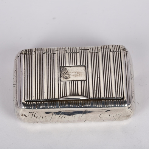 1617 - MILITARY INTEREST - a George III silver snuffbox, William Pugh, Birmingham 1810, cushion form with r... 