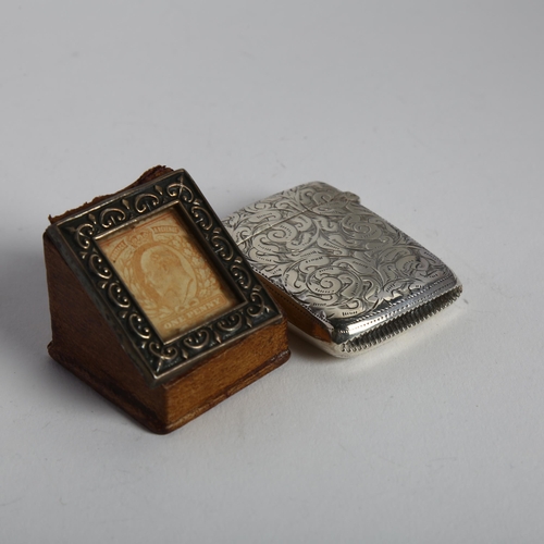 1621 - An Edwardian silver-mounted leather desk-top stamp holder, TH Hazlewood & Co, Birmingham 1903, and a... 