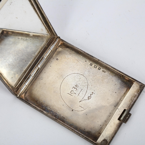 1623 - An Art Deco George VI silver compact, HJ Cooper & Co Ltd, Birmingham 1938, rectangular form with all... 