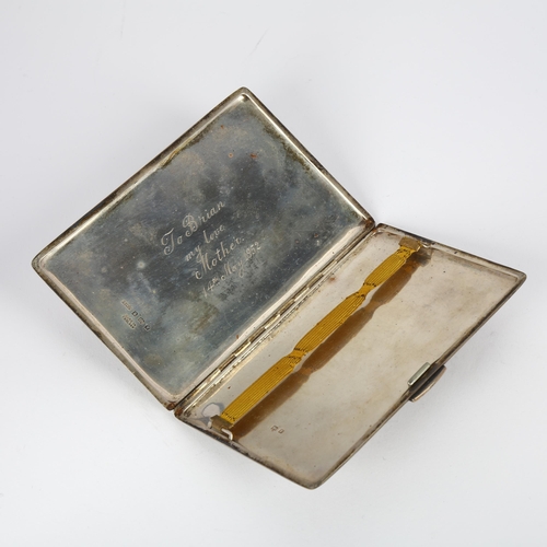 1625 - A George V rectangular silver cigarette case, Dudley Russell Howitt, Birmingham 1920, allover engine... 