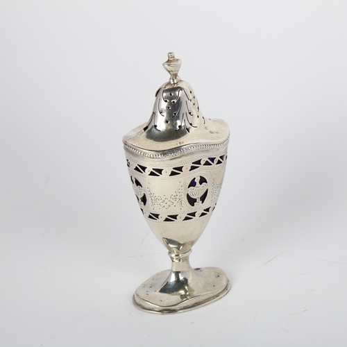 1636 - A George V silver Adams style pepperette, William Comyns & Sons Ltd, London 1928, urn form with engr... 